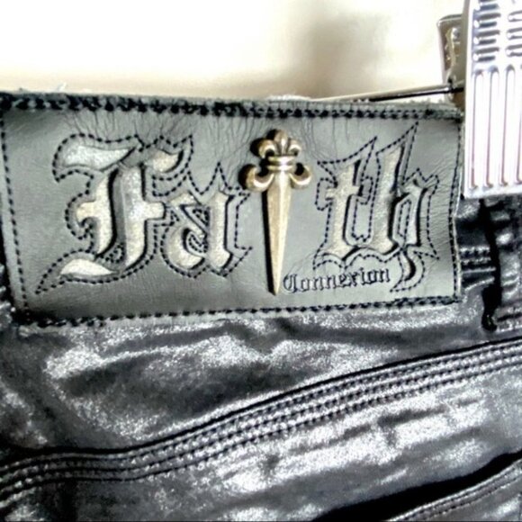 Faith Connexion Balmain Coated Black Denim Jeans Size 25 Straight Fit Biker Pant - Picture 3 of 8